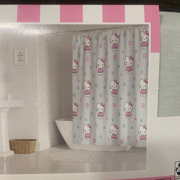 New Hello Kitty & Daisy Spring Flowers 72" x 72" Gray Shower Curtain - Picture 2 of 7